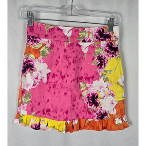 Bar III Mini Skirt Women's XS Pink Colorful Floral Zerina Akers Zipper NWT